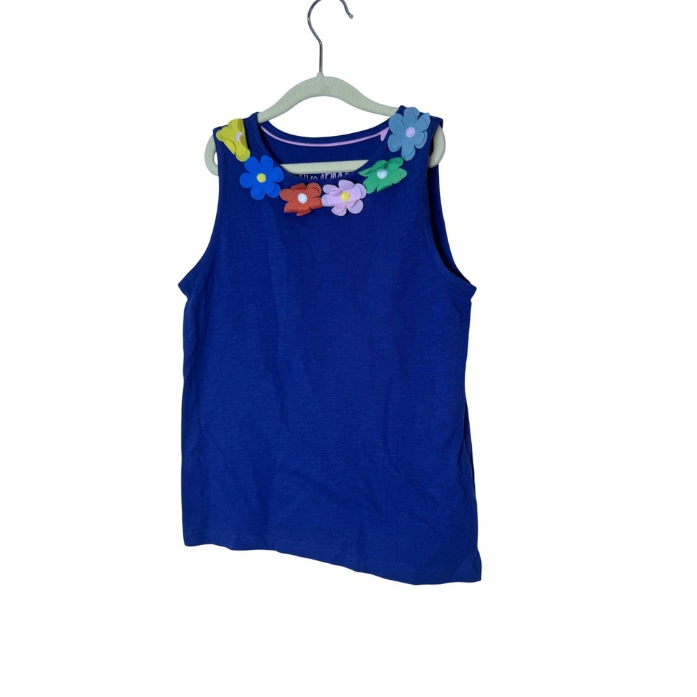 Mini‎ Boden Tank Top Girls 11-12Y Blue Flower Applique Jersey Sleeveless Summer